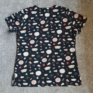 White Cross Scrub Top With Fall Theme Print